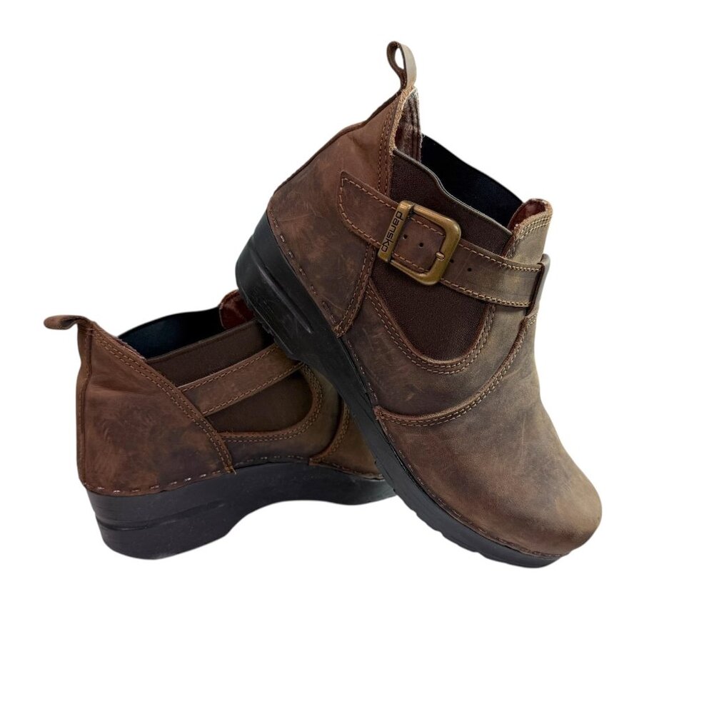 Dansko Brown Leather Clog Ankle Boots with Buckle Size EU 39, US 8.5-9